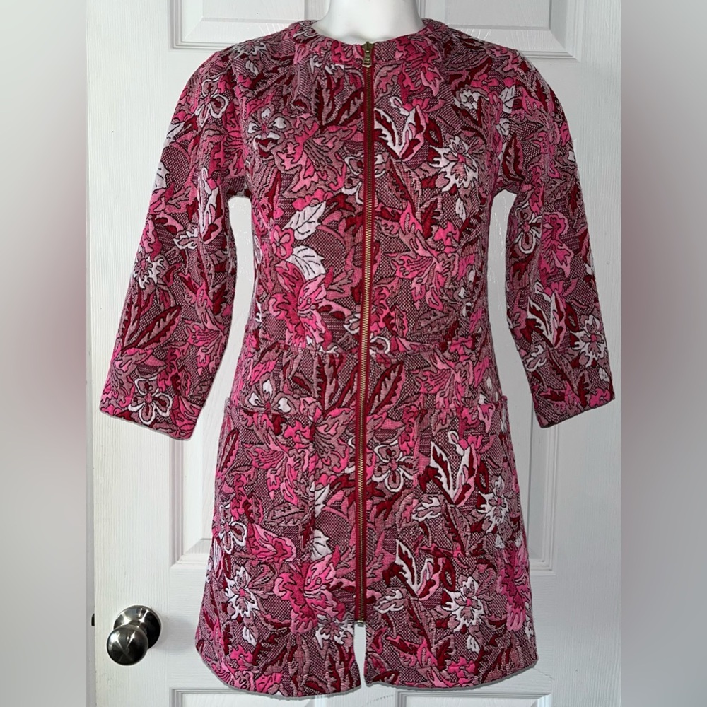 Isaac Mizrahi Live! Floral Knit Pink/Red Jacquard 3/4 Sleeve Topper Coat size XS - Picture 1 of 4